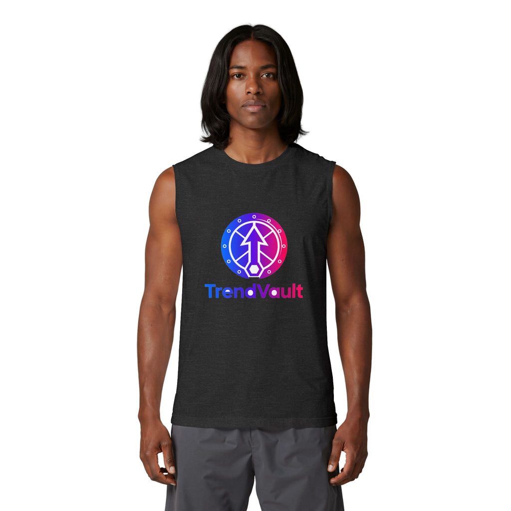 TrendVault Logo Muscle Tank – Dark Grey Heather