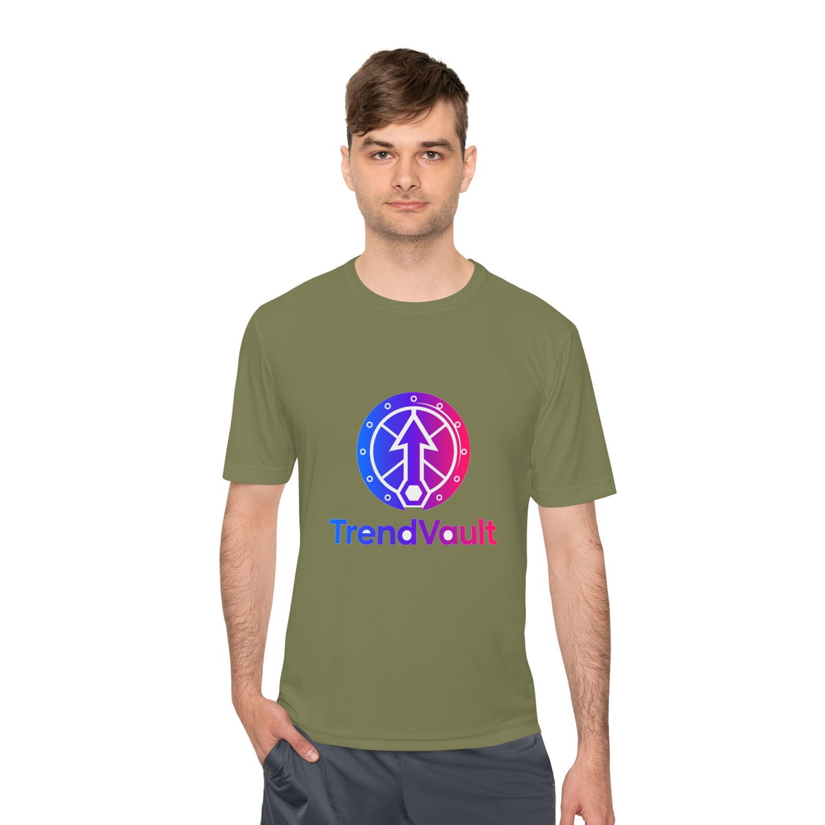 TrendVault Logo Sport Tee – Olive Drab Green