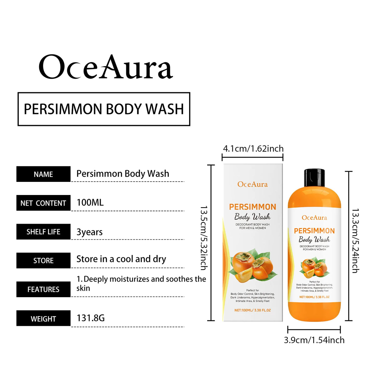 Fresh Persimmon Shower Gel for Gentle Deep Cleansing