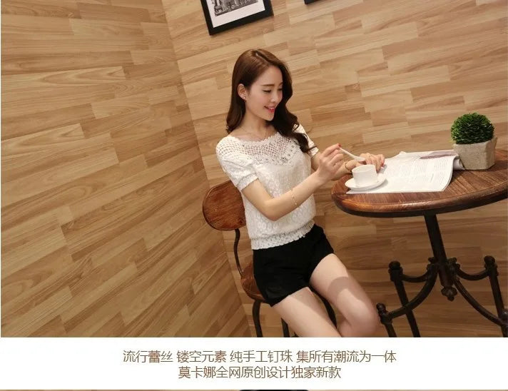Women's Lace Trim Chiffon Blouse