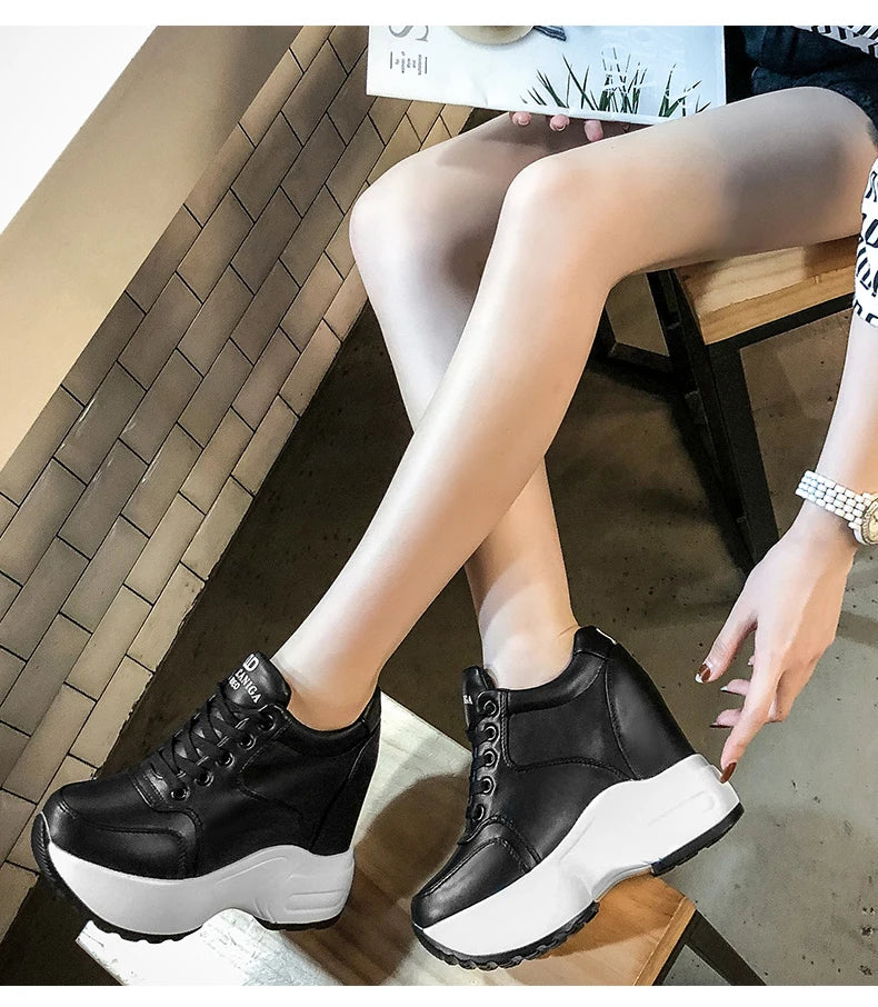 Women's Leather Chunky Ankle Boots with Platform