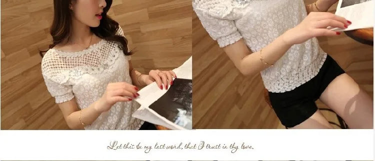Women's Lace Trim Chiffon Blouse