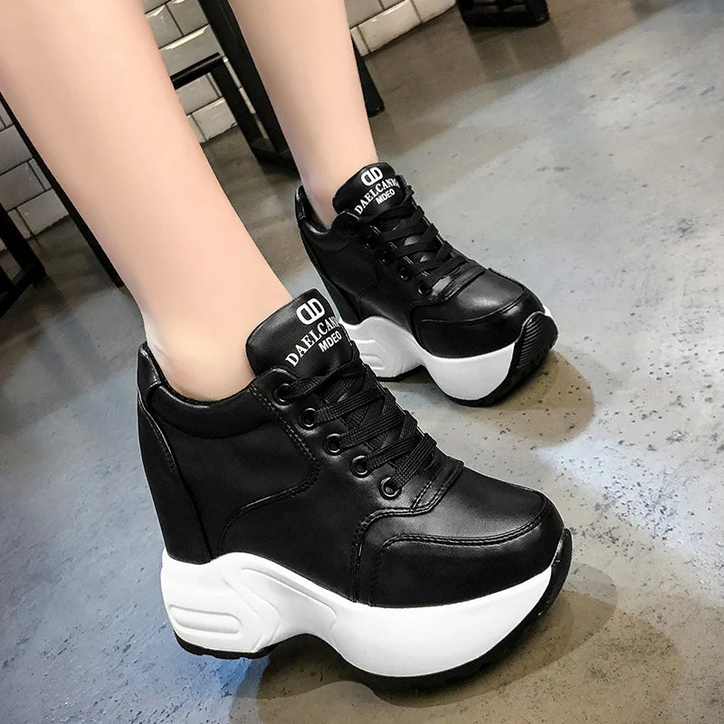 Women's Leather Chunky Ankle Boots with Platform