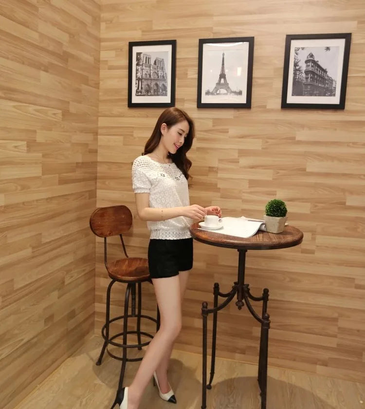 Women's Lace Trim Chiffon Blouse
