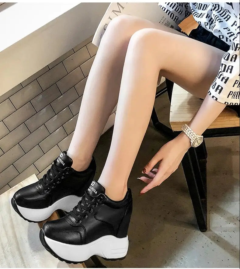 Women's Leather Chunky Ankle Boots with Platform