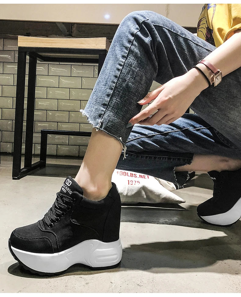 Women's Leather Chunky Ankle Boots with Platform