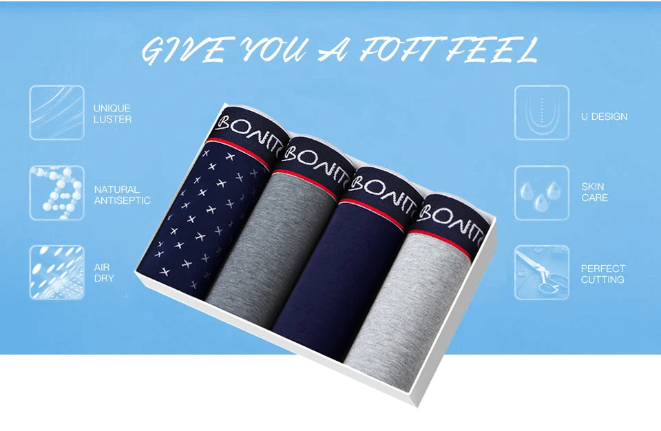 Men's Cotton Boxer Briefs, 4-Pack — Soft Letter-Waistband Underwear