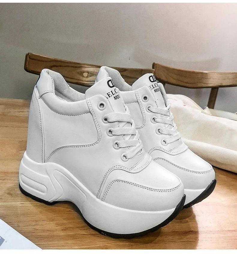Women's Leather Chunky Ankle Boots with Platform