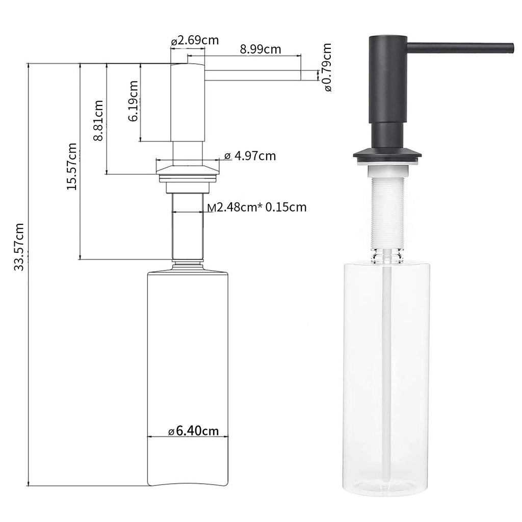 Matte Black Liquid Soap Dispenser with Brass Pump, 500ml