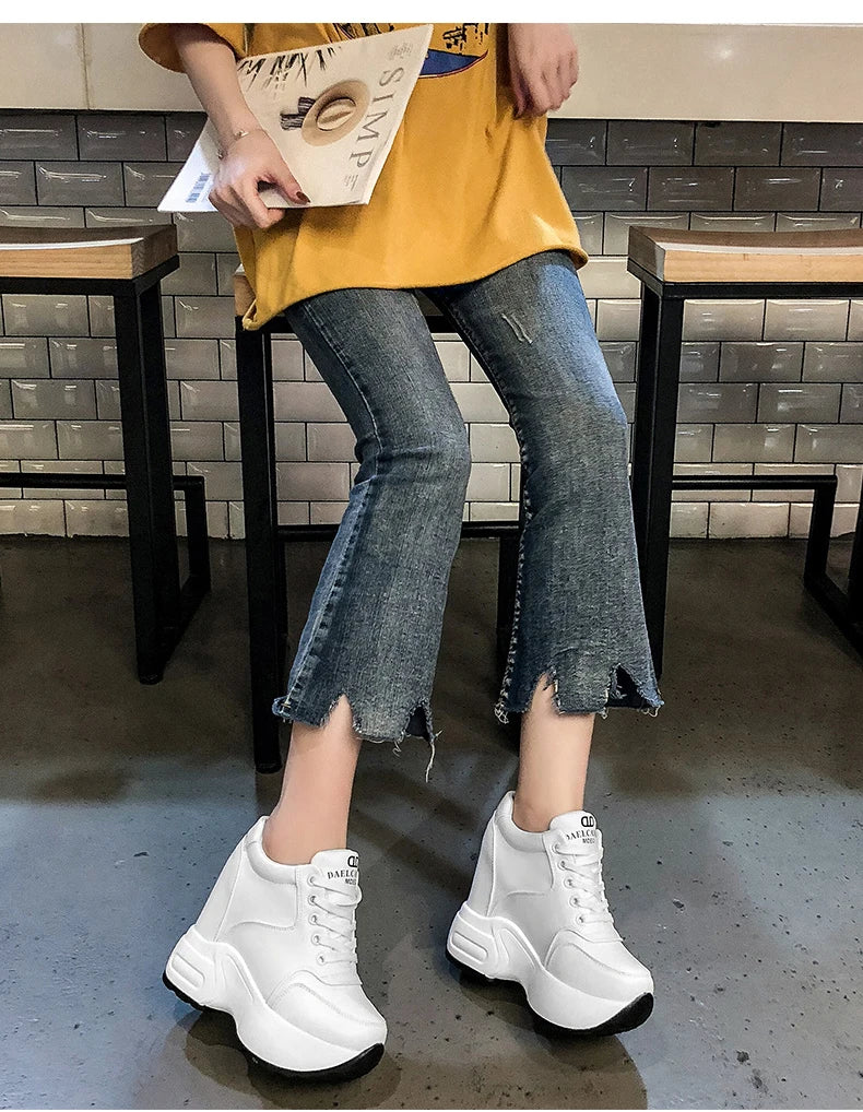 Women's Leather Chunky Ankle Boots with Platform
