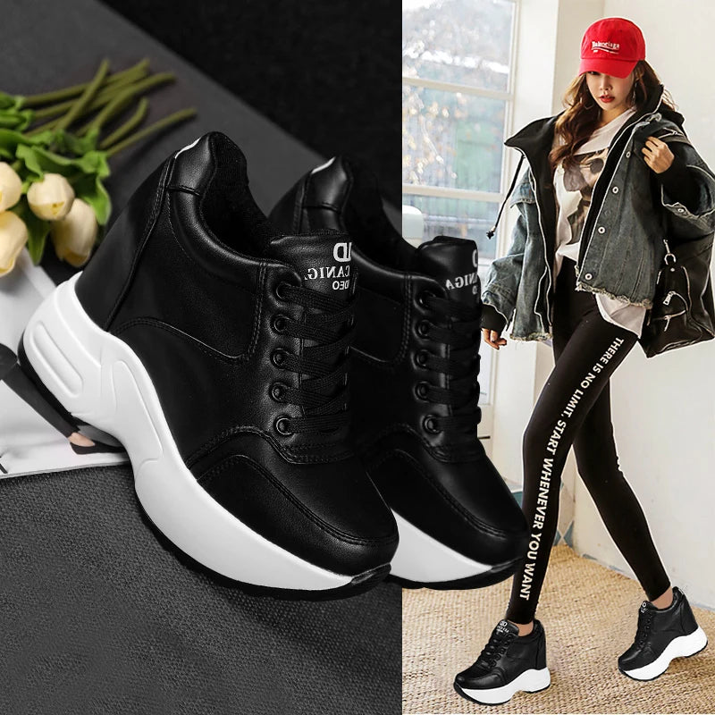 Women's Leather Chunky Ankle Boots with Platform