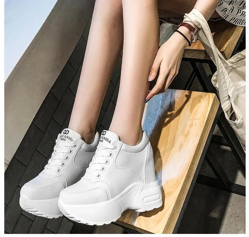 Women's Leather Chunky Ankle Boots with Platform