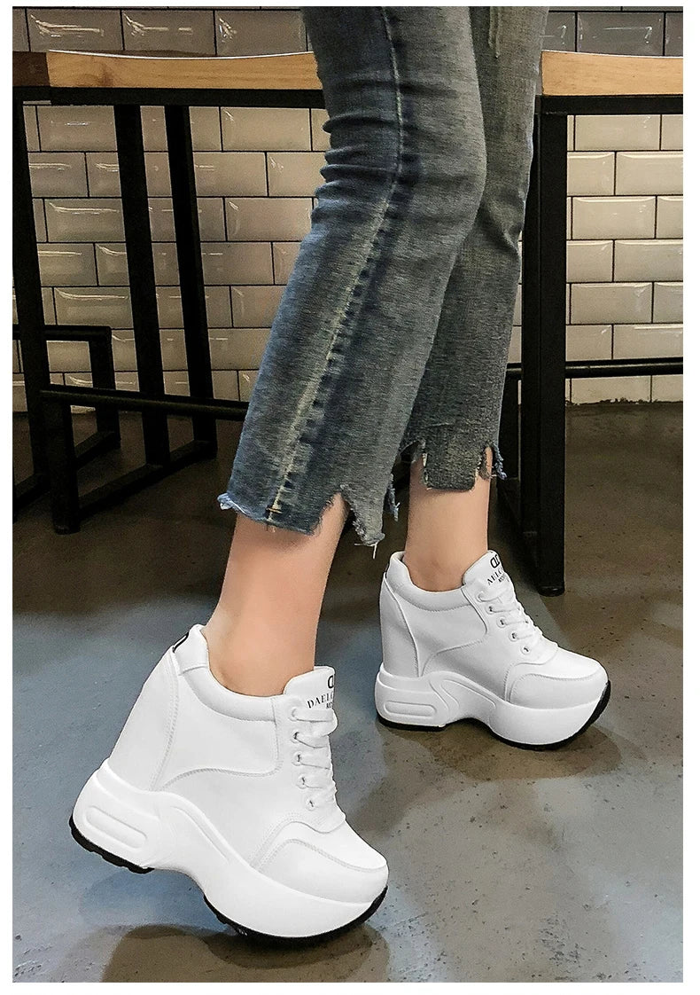 Women's Leather Chunky Ankle Boots with Platform