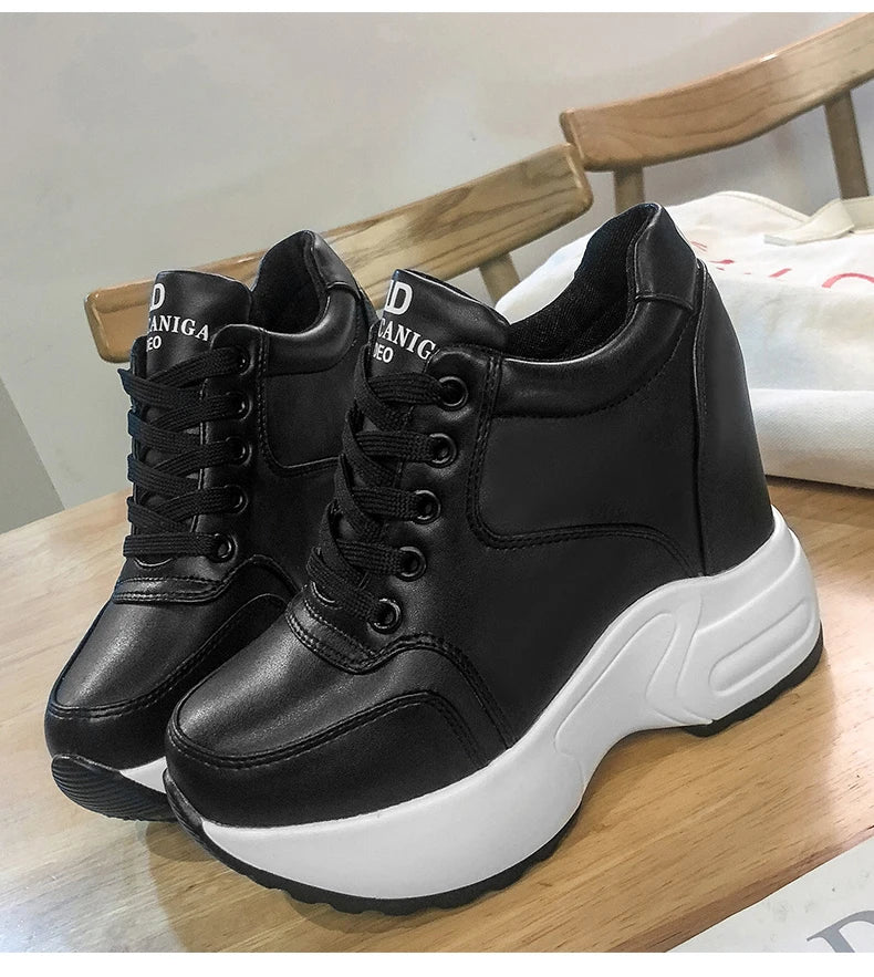 Women's Leather Chunky Ankle Boots with Platform