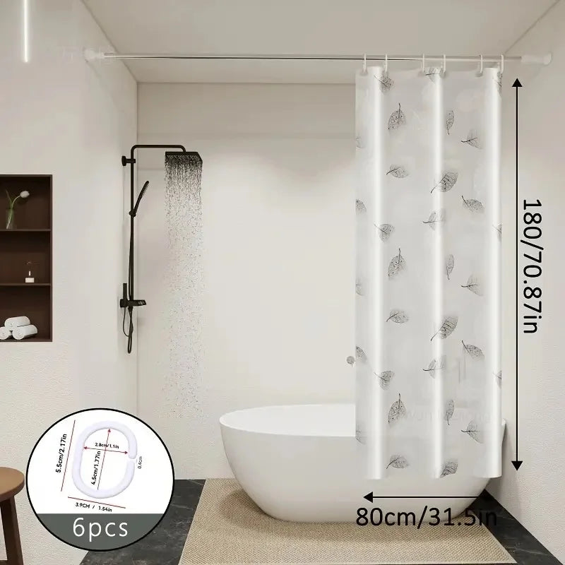 Leaf Pattern Shower Curtain – Waterproof Bathroom Curtain with Hooks