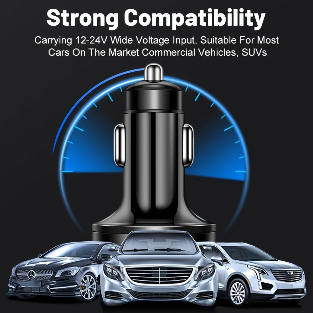 6-in-1 Fast Charging Car Adapter – 3.1A Dual USB-C with Digital Display (Phone, Tablet, Power Bank)