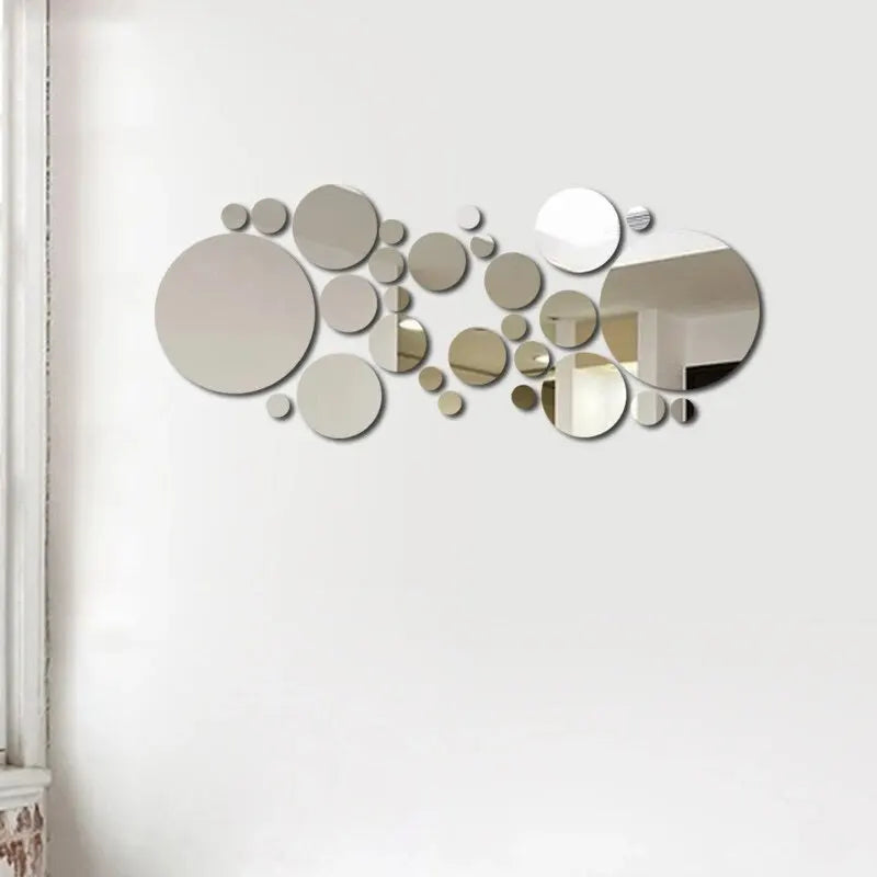 26-Piece 3D Acrylic Mirror Wall Stickers – Round DIY Decorative Mirrors