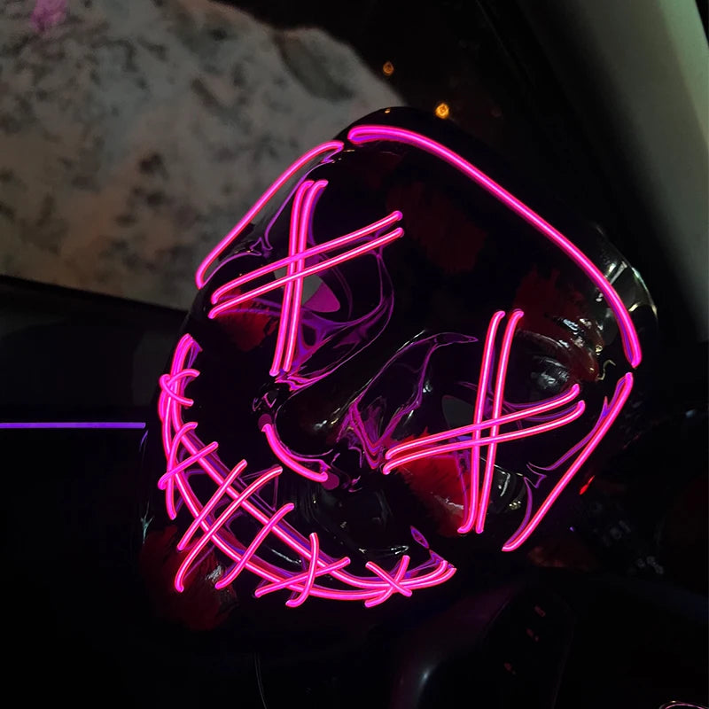 Neon LED Halloween Mask – Light-Up Horror Cosplay Party Mask