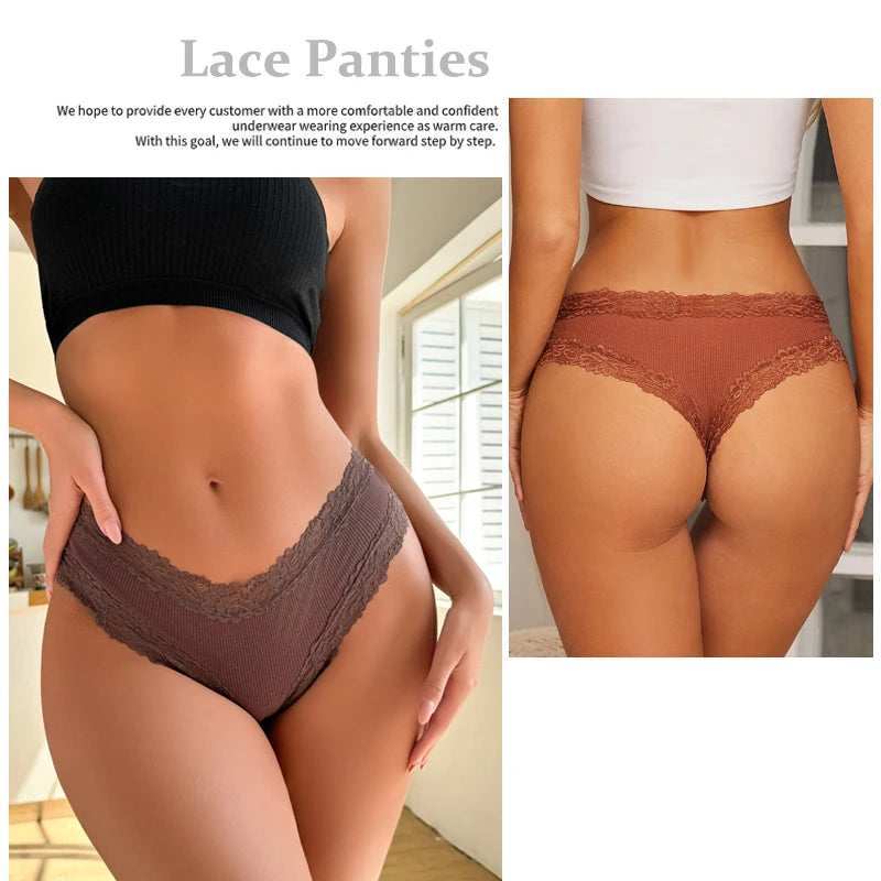 Women's Lace Seamless Brazilian Panties, 3-Pack — Cotton Ribbed Intimates