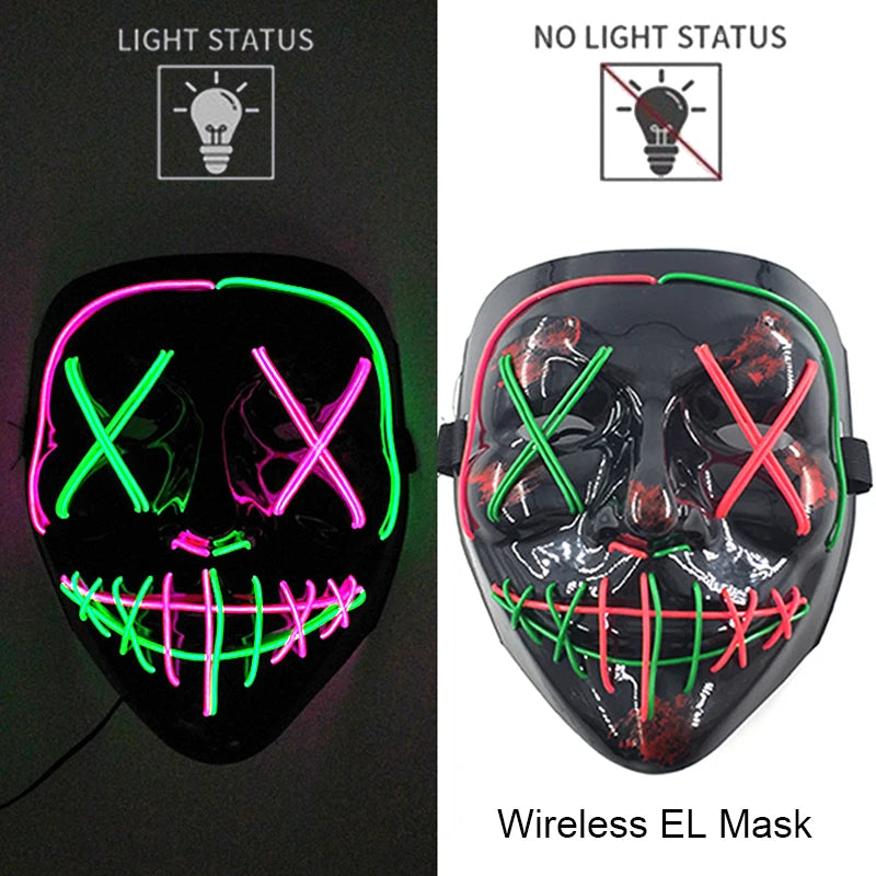 Neon LED Halloween Mask – Light-Up Horror Cosplay Party Mask
