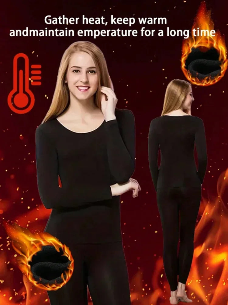 Women's Warm Thermal Underwear Set — Long-Sleeve Base Layer Top & Long Johns