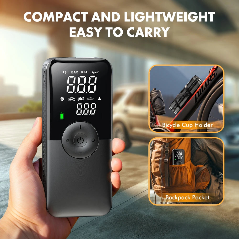 Rechargeable Cordless Tire Inflator – Portable Air Compressor with Digital Display (Car, Motorcycle, Bike, Balls)