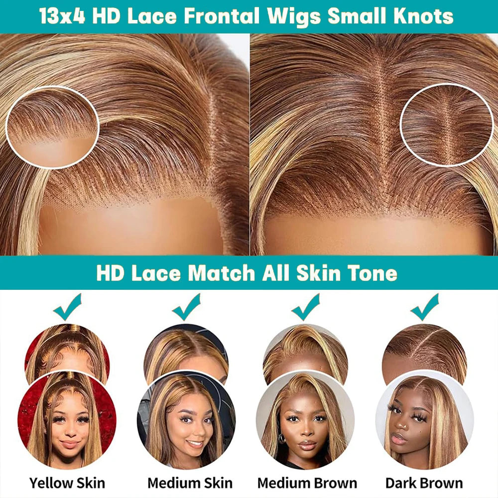 Piano Highlight 13x6 Lace Front Wig – Bone Straight, 200% Density