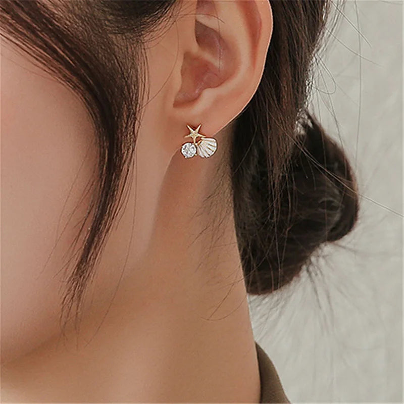Starfish Shell Pearl Stud Earrings