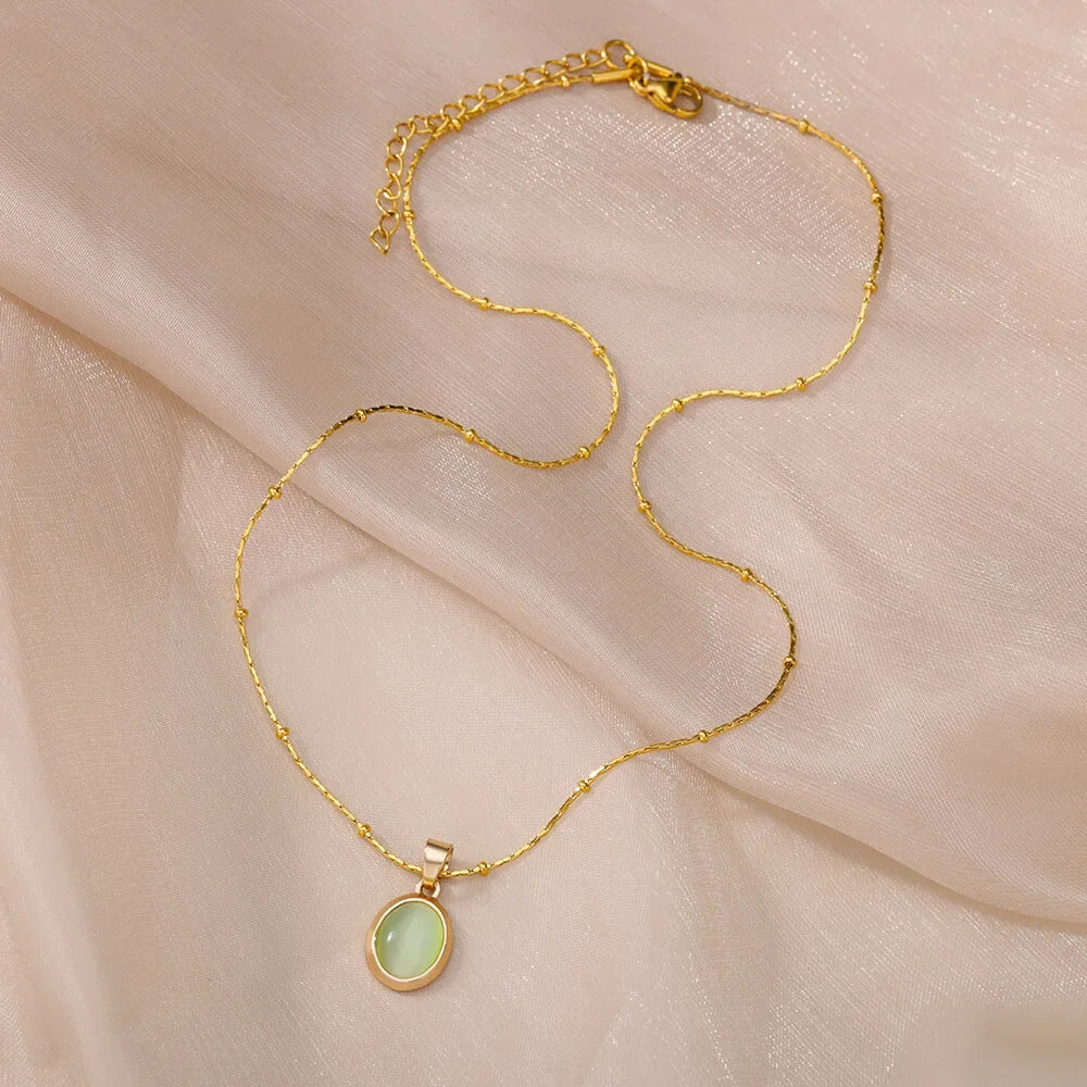 Opal Oval Pendant Necklace