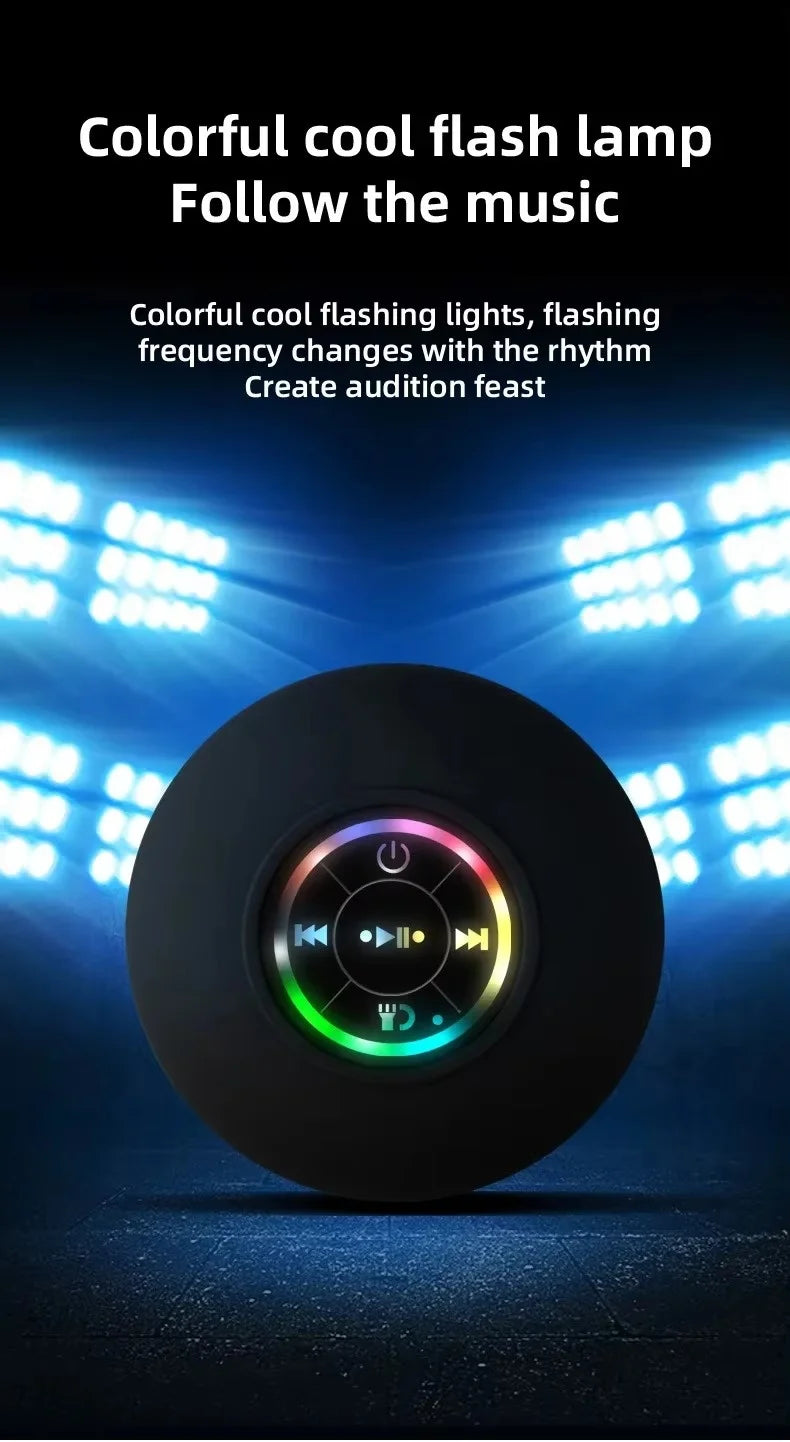 AquaBeat Mini Bluetooth Speaker – IPX4 Waterproof with LED Light & Suction Cup