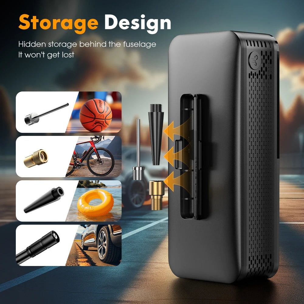 Rechargeable Cordless Tire Inflator – Portable Air Compressor with Digital Display (Car, Motorcycle, Bike, Balls)