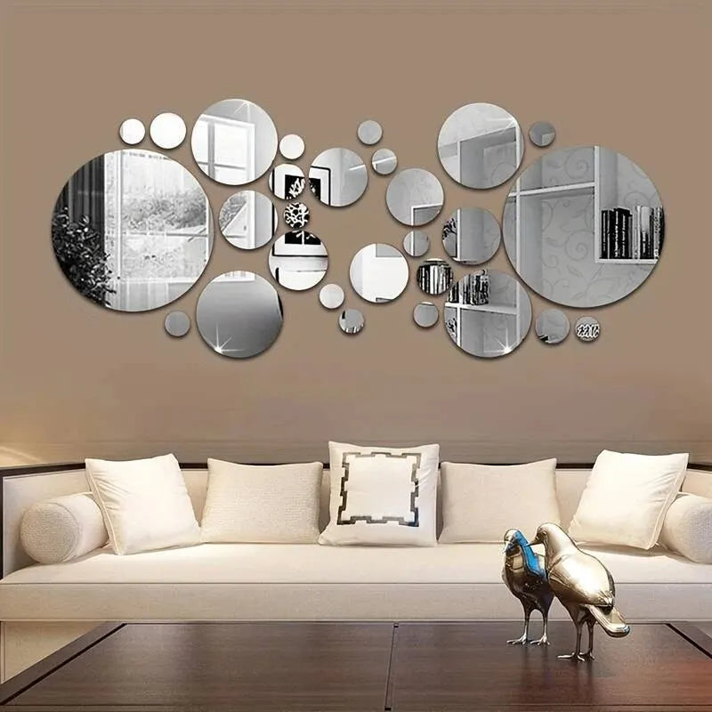 26-Piece 3D Acrylic Mirror Wall Stickers – Round DIY Decorative Mirrors