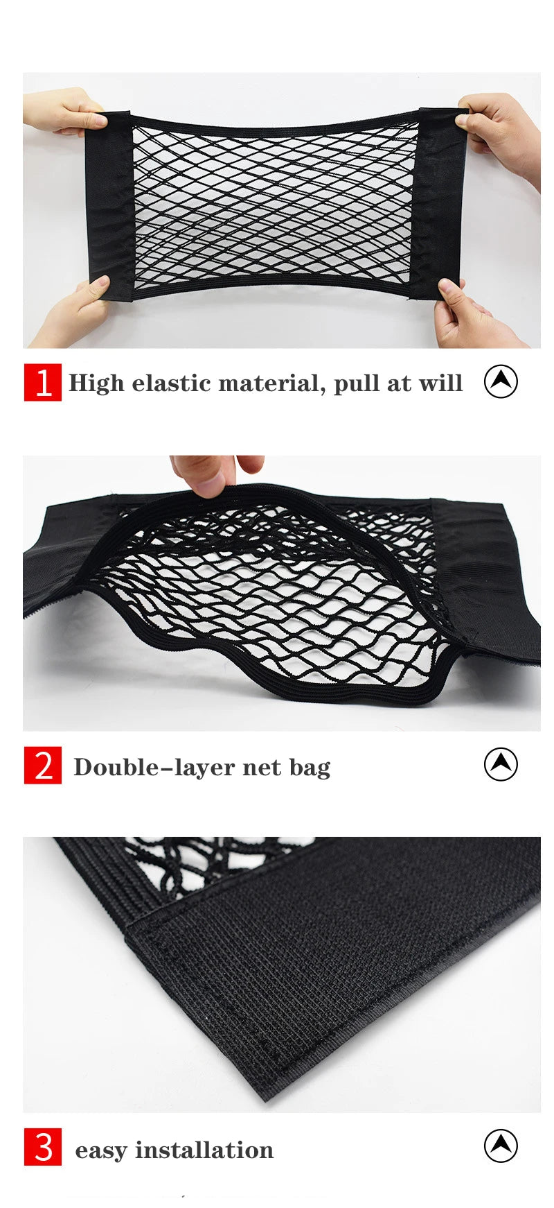 Universal Car Trunk & Seat Back Organizer – Elastic Mesh Net Storage Bag (5 Sizes)