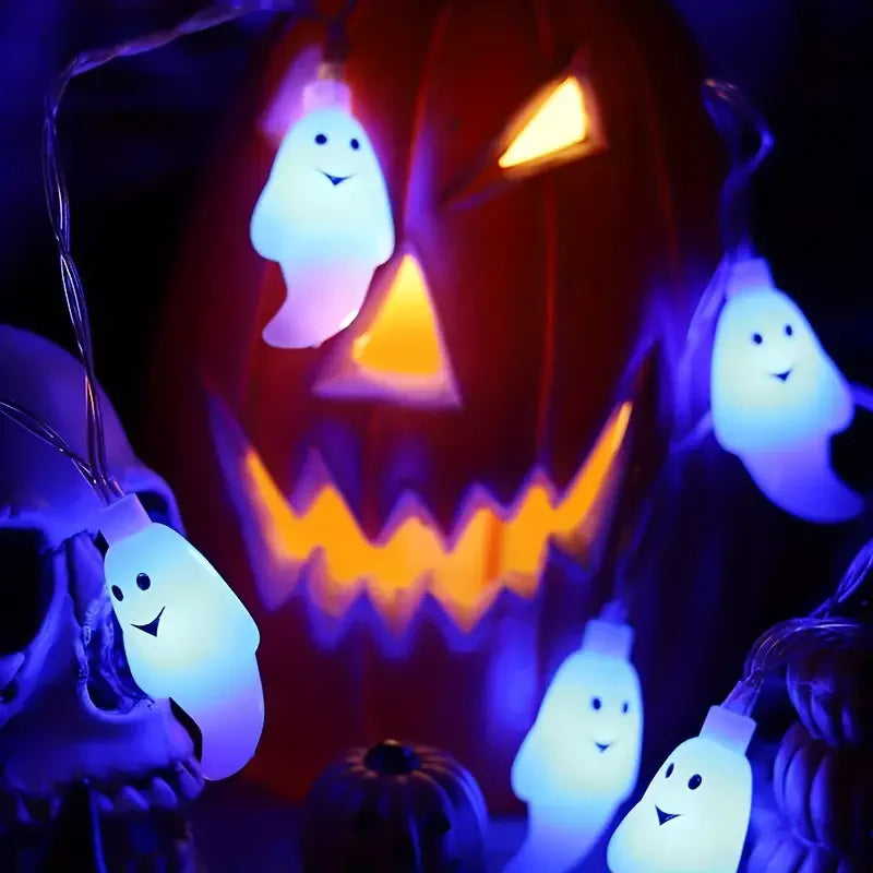 Halloween Ghost String Lights – Battery & USB Powered, Warm White and RGB Colors (10/20/40 LED)