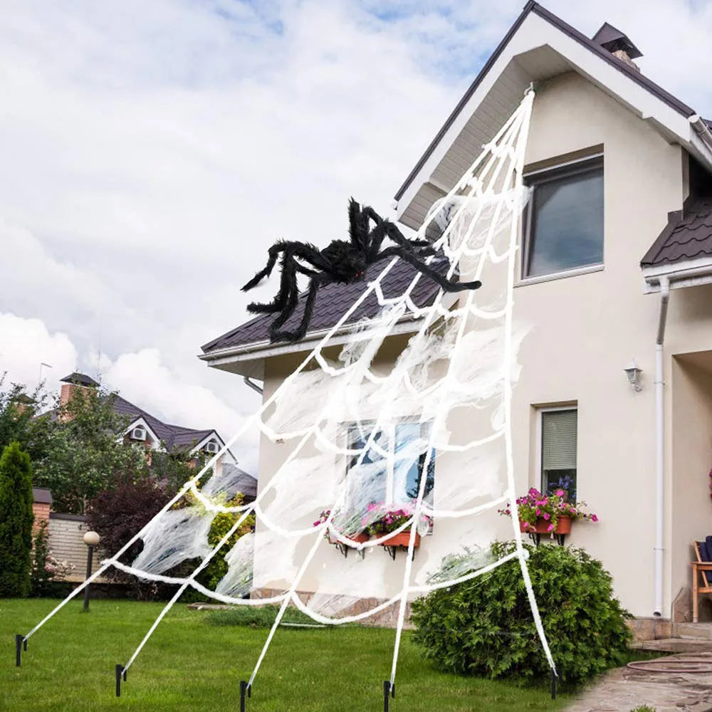 Giant Halloween Spider Web – 5m Triangle Web for Yard & Party Decor