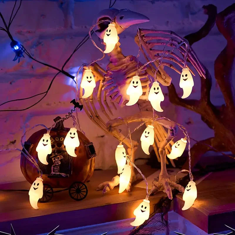 Halloween Ghost String Lights – Battery & USB Powered, Warm White and RGB Colors (10/20/40 LED)