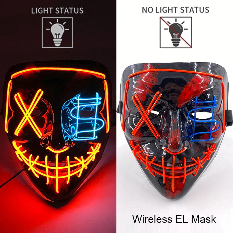 Neon LED Halloween Mask – Light-Up Horror Cosplay Party Mask