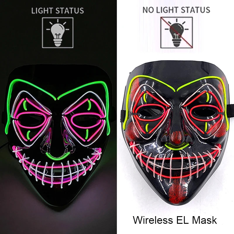 Neon LED Halloween Mask – Light-Up Horror Cosplay Party Mask