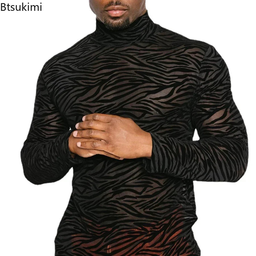 Men's Lace Turtleneck Long-Sleeve T-Shirt