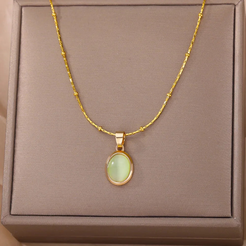 Opal Oval Pendant Necklace