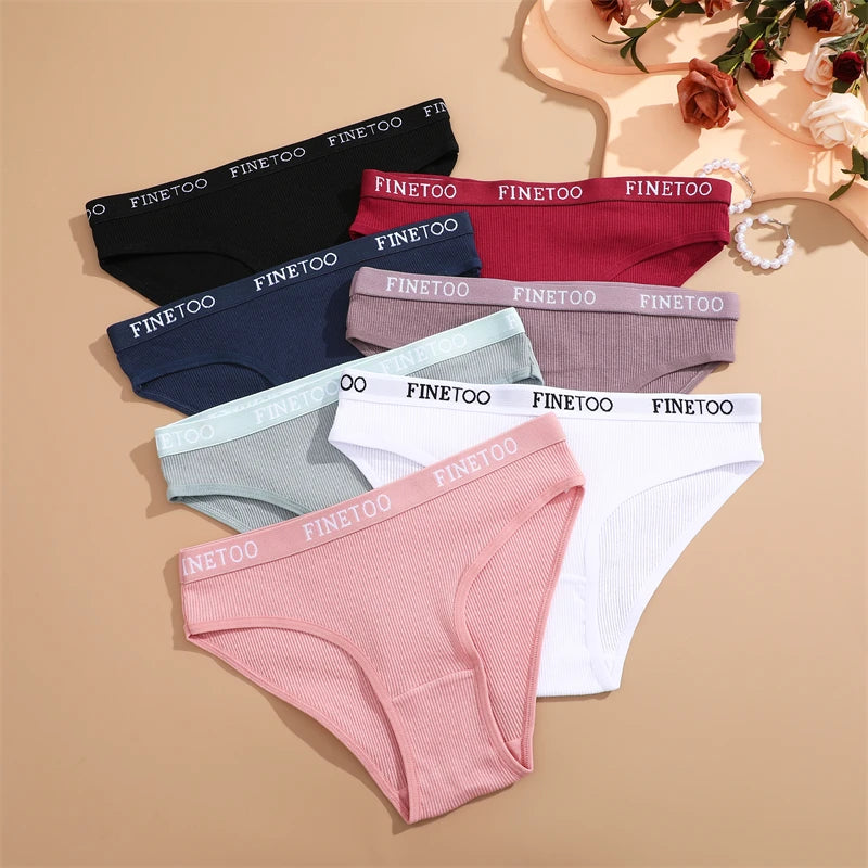 FINETOO Cotton Striped Briefs, 4-Pack — Women's Low-Waist Panties with Letter Waistband