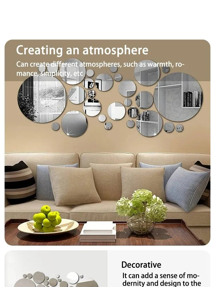 26-Piece 3D Acrylic Mirror Wall Stickers – Round DIY Decorative Mirrors