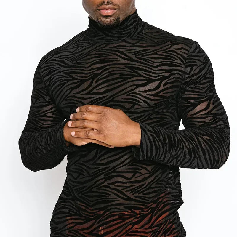 Men's Lace Turtleneck Long-Sleeve T-Shirt
