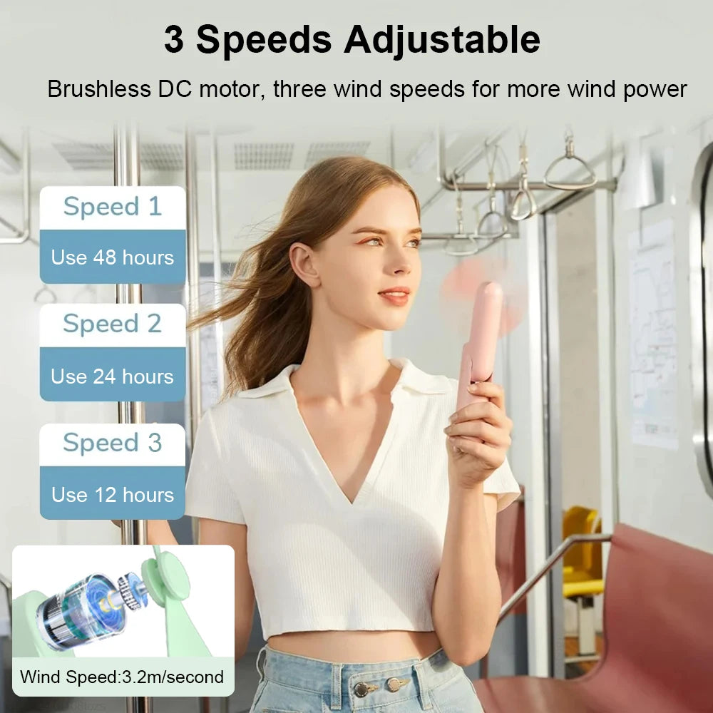 BreezeGo Portable Handheld Fan – 2000mAh Rechargeable 3-Speed