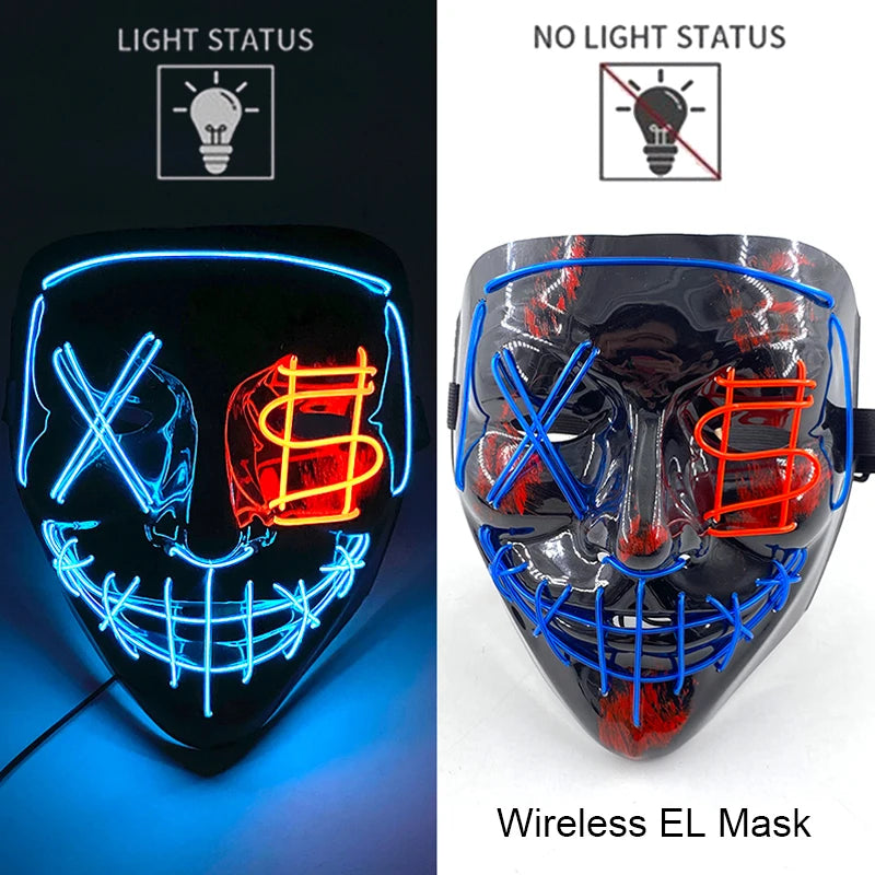Neon LED Halloween Mask – Light-Up Horror Cosplay Party Mask