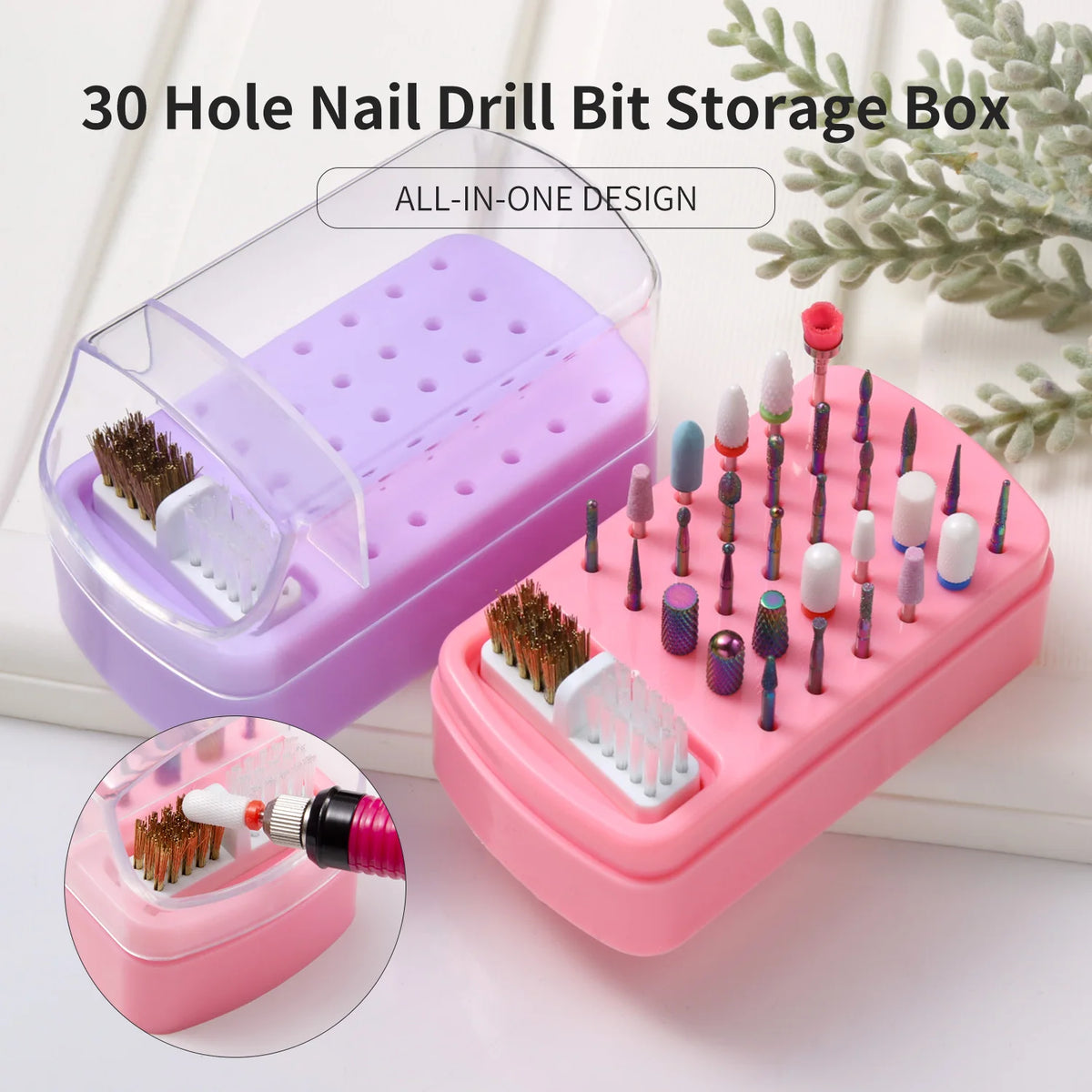 Nail Drill Bits Organizer Box – 30-Slot Acrylic Display Stand