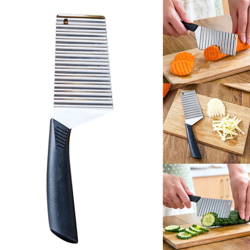 Stainless Steel Potato Chip Slicer – Crinkle Cut Wavy Cutter for Vegetables & Dough