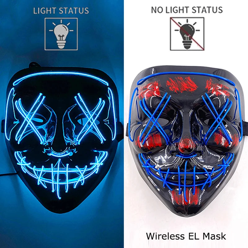 Neon LED Halloween Mask – Light-Up Horror Cosplay Party Mask