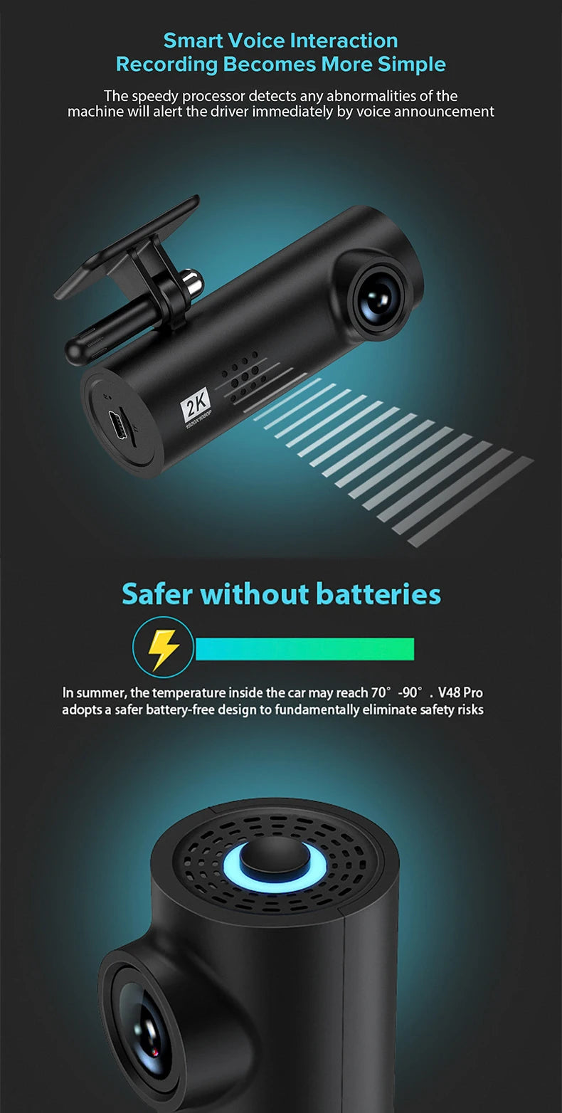4K/2K WiFi Dash Cam with 24H Parking Monitor – Mini Front Car Camera, 170° Wide Angle