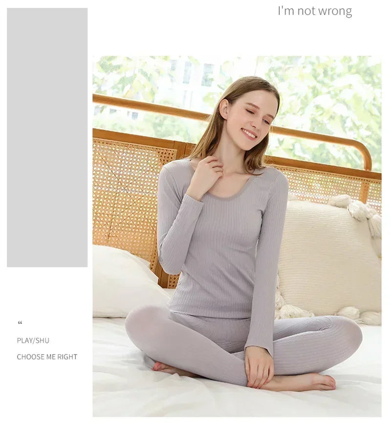 Women's Warm Thermal Underwear Set — Long-Sleeve Base Layer Top & Long Johns